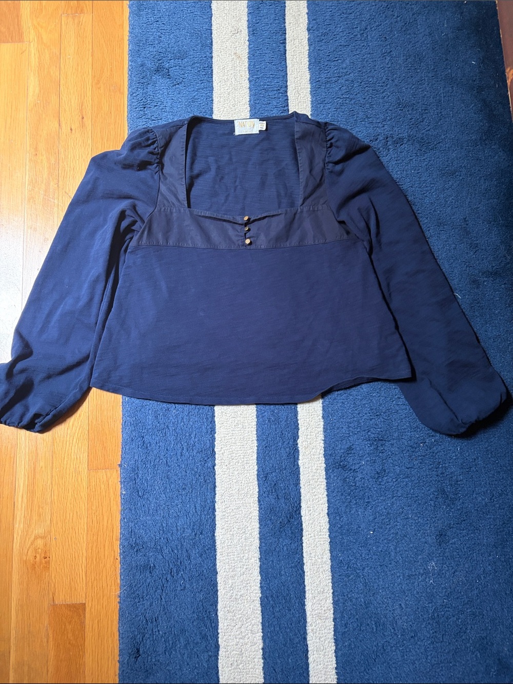 Nation Navy Long Sleeve Square Neck Blouse